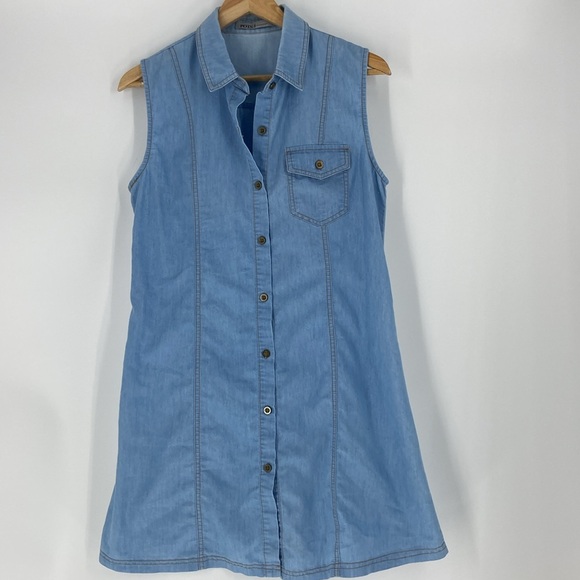 Denim sleeveless chambray lightweight button front short dress or tunic Large - Picture 14 of 14